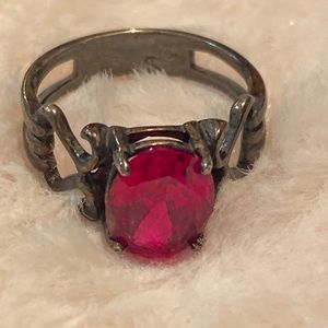 Vintage Victorian synthetic red ruby 925 Sterling Silver Ring Size 7